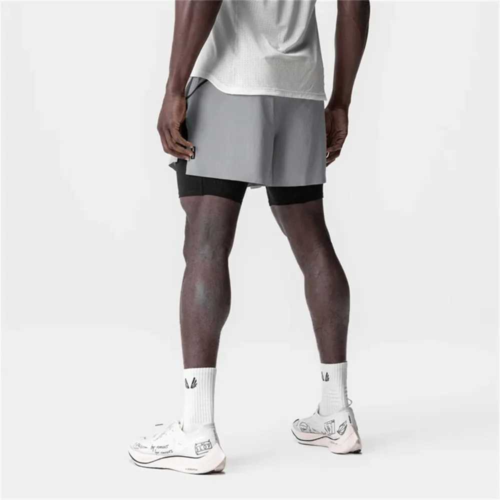 Mens Summer Quick Dry Breathable Sports Double-layer 2 in 1 Compression Shorts Man Running Gym Fitness Casual Jogger Short PantsT250224