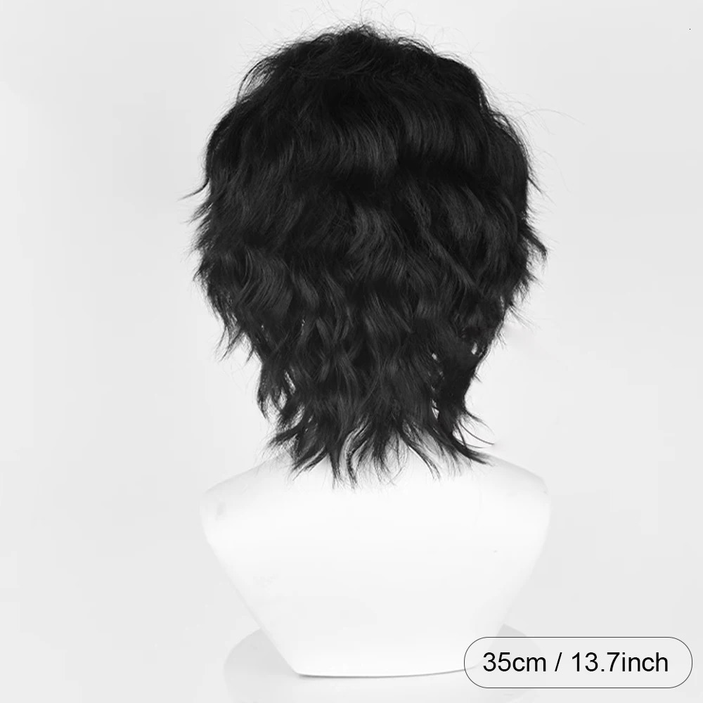 Men Synthetic Short Black Wave Curly Men Wig Anime Game Cosplay Fluffy Heat Resistant Wig for Daily Party 250224