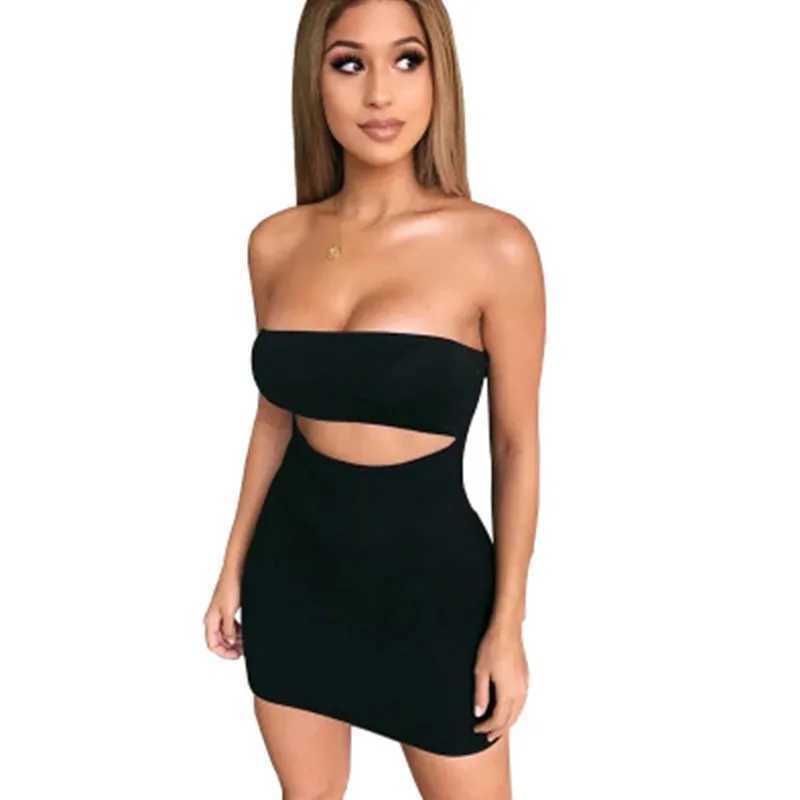 Women Sexy Dress Summer Sundress Fe Party Dress Casual Hollow bag hip tube top strapless sveless slim dress Halter DressXJ250224