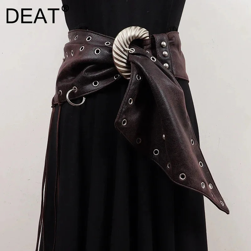 DEAT Fashion Retro Tassels Waistband For Women Trendy Metal Buckle Waist Seal Female 2024 Winter Arrival 11A02111 250221