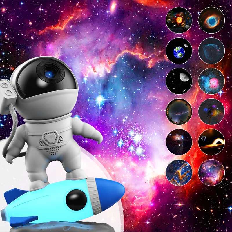 Rocket Astronaut Galaxy Projector Night Light Lamp And 13 Film Pieces Sky Projector 360 Rotate Planetarium For Kids Bedroom Z250225