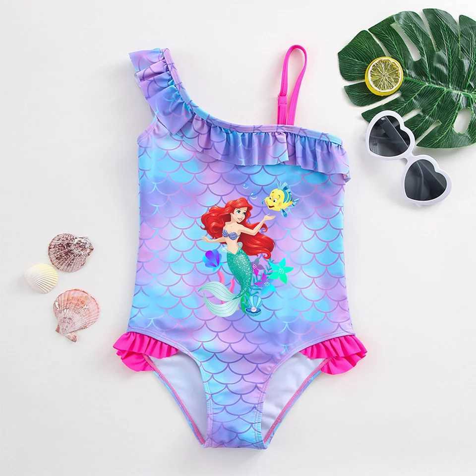 The Little Mermaid Girls Swimsuit Fashion Mermaid Fish Scale One Piece Bathing Suits Dresses Summer Swimwear Beach Kids Wear X250224