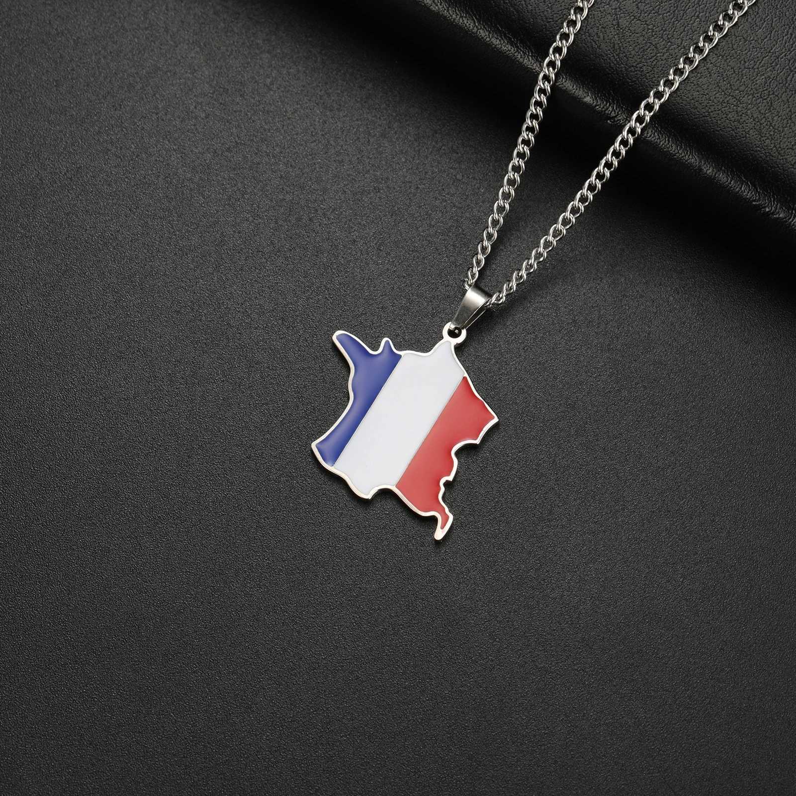 Amaxer Map of Flag Pendant Necklace For Men Wen Stainless Steel Necklace French Jewelry Patriotic Gift X250224