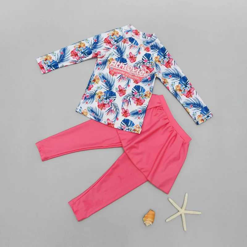 Korean girls sun proof quick drying swimsuit childrens swimsuit Princess long sleeve pants skirt split swimsuit X250224