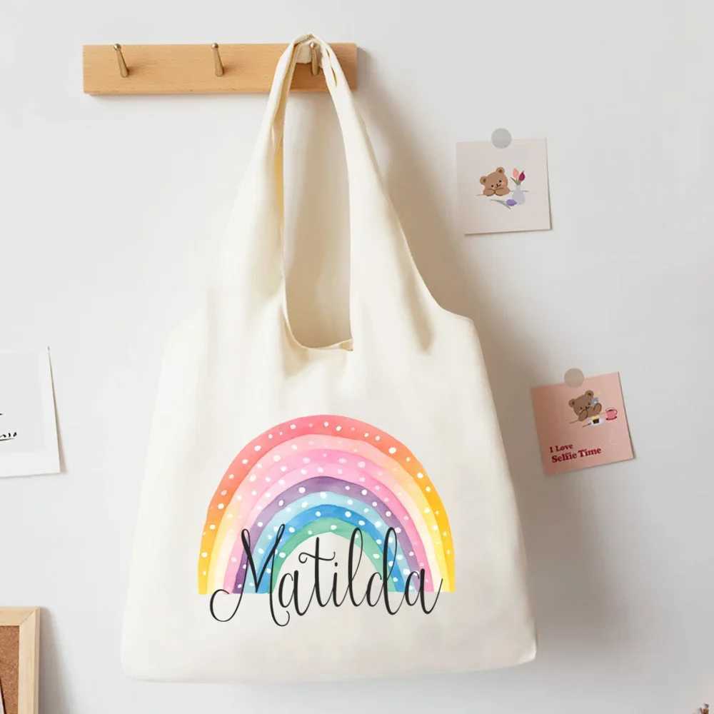 Personalized Rainbow with Name Shouder Bag Custom Canvas Bags Harajuku Handbag Women ShoppingTote Travel Bag Best Gifts for Her Z250224