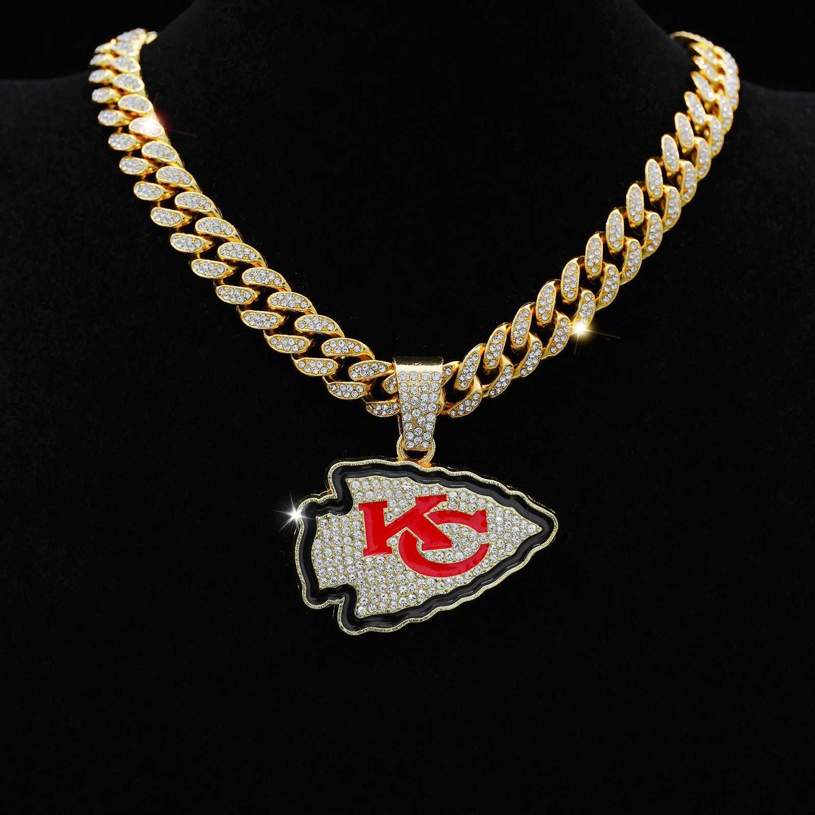Fl Water Diamond KC Red Letter Pendant Gold Silver Plated Necklace Shining Cuban Chain Fashion Jewelry X250224