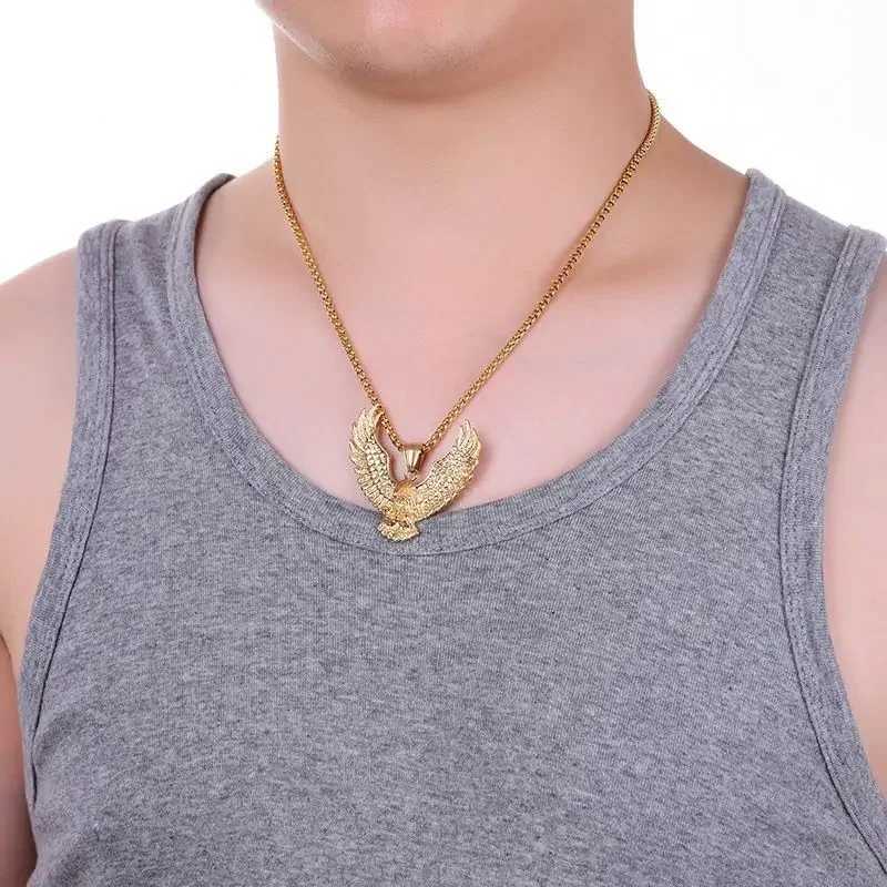Classic punk style motorcycle gold accessories wing pendant necklace mens jewelry X250224