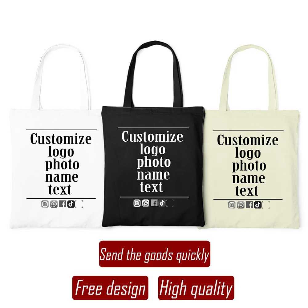 Personalization Customized Pictures Name Tote Canvas Bag Big Print Shopping Shoulder Bags Beach Cloth Handbags for Woman Z250224