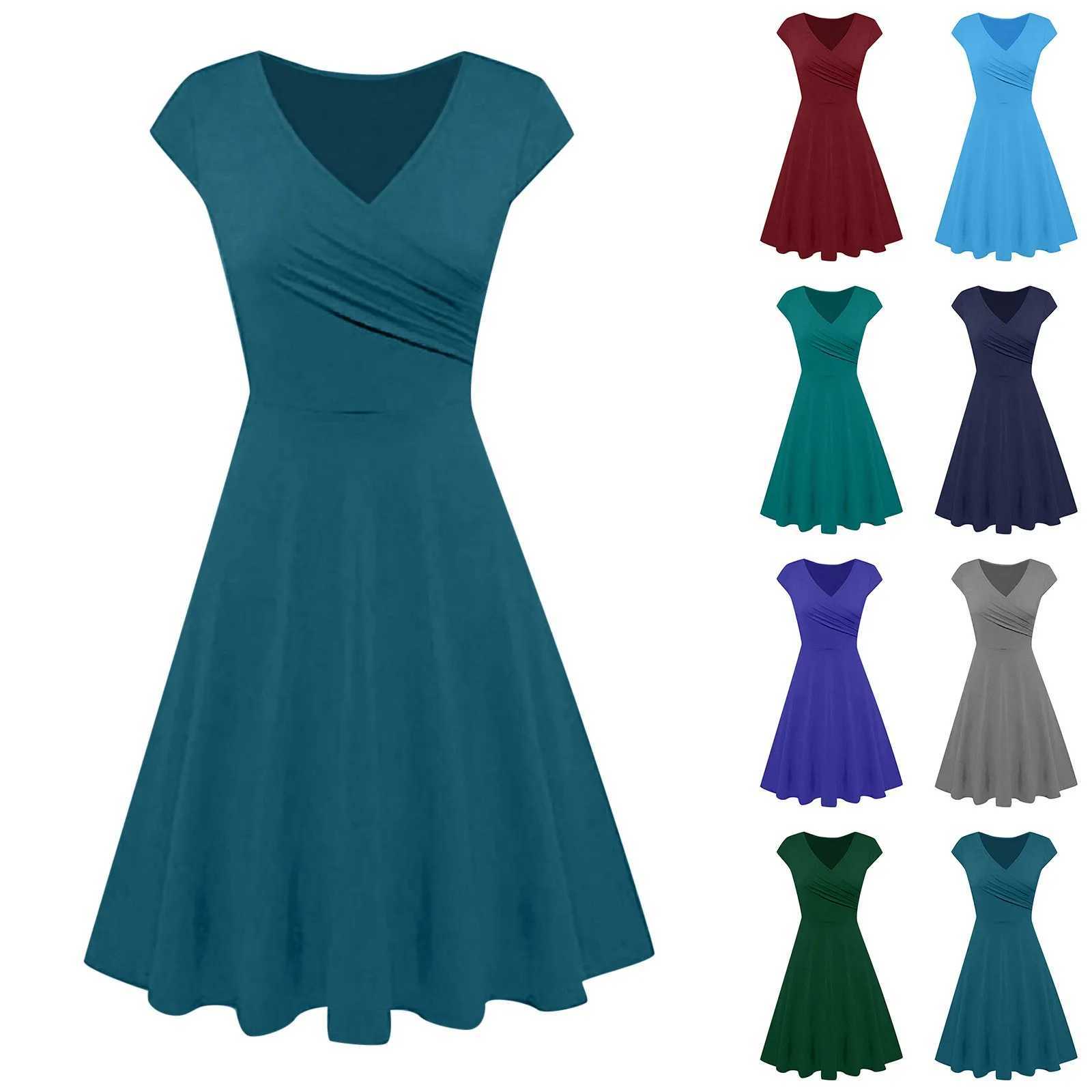 Womens Sexy V Neck A Line Dress Solid Color Casual Short All Short Dresses Spring Summer Fe Swing Dresses Party DressesXJ250224