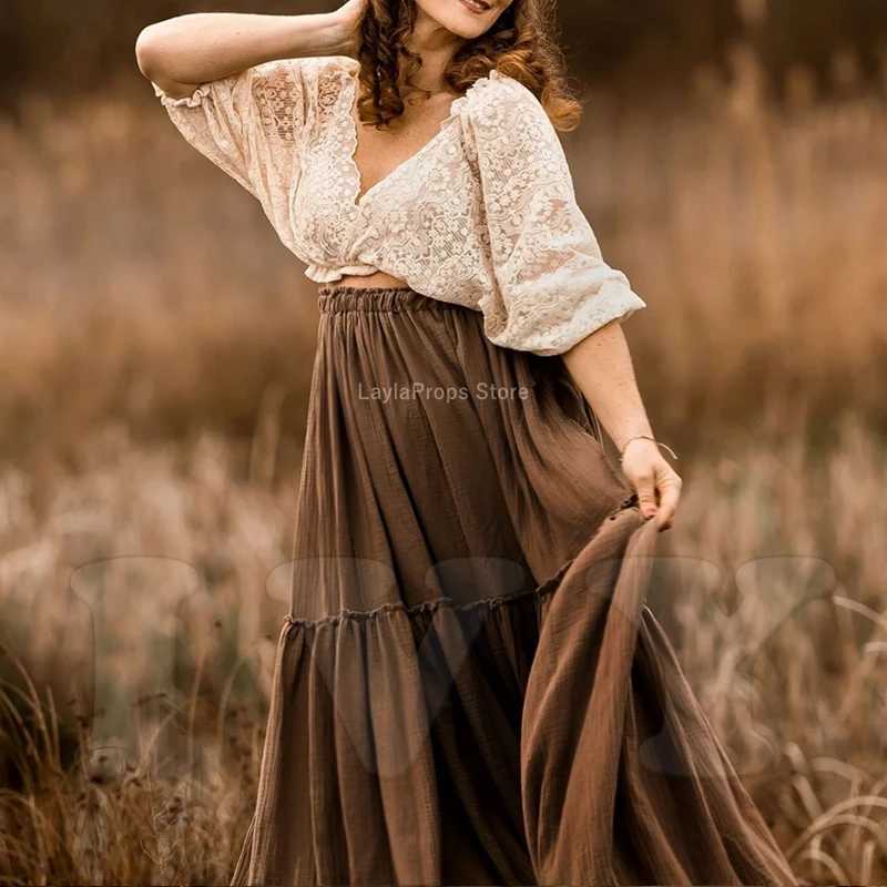 Maternity Photo Shoots Dresses For Baby Shower Boho Special Occasion Photography Dress for Vintage Lace Top Cotton Skirt 2 PC See X250224