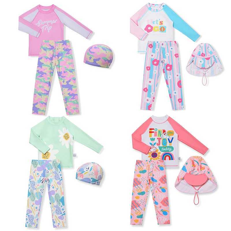 3 Pcs New Girls Swimsuit Sun Protection UPF 50+ Long Sleeves Trousers Swimming Sunsuit With Hat Split Bathing Suits Children X250224