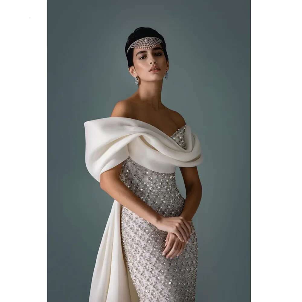 Evening of o with crossed beads sequins fashion off shoulder to floor straight dresses prom party dress