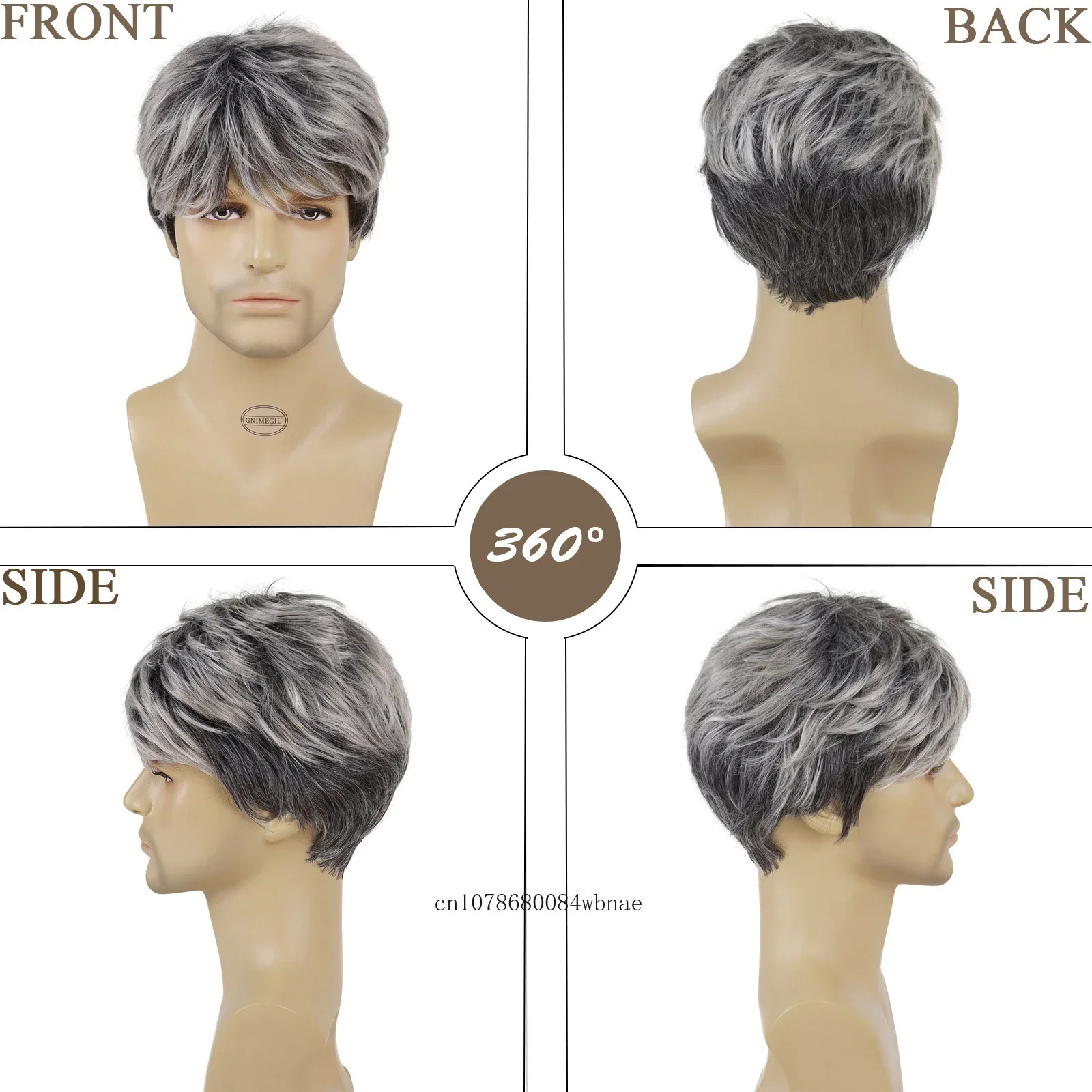 Short Mix Grey Synthetic Wig with Bangs for Men Daily Party Costume Fluffy Layered Grandpa Gray Old Man Hair Replacement Wigs 250224