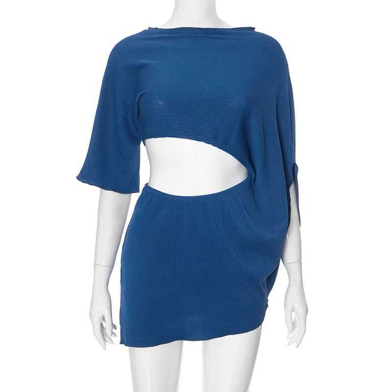 BUILDING Sexy and Unique Womens Holiday Party Birthday Night Club Mini Package Dress Cut Summer O-neck Fashion Short Sve DressXJ250224