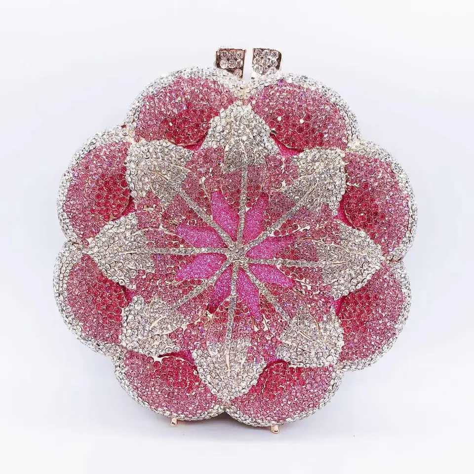 New Arrival Pink/White Clear Flower Crystal Bag Floral Evening Clutches Luxury Womens Mini Minaudiere Green/Silver/Golden Diamond Purses T250225