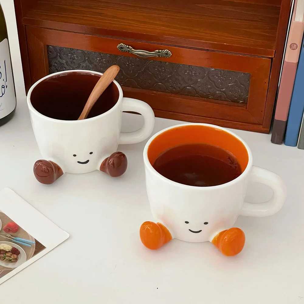 350ML Cute Ceramic Coffee Cup Creative Kawaii Hand Pinch Feet Coffee Milk Mug Drinkingware Home Office Hot Drink CupT250225