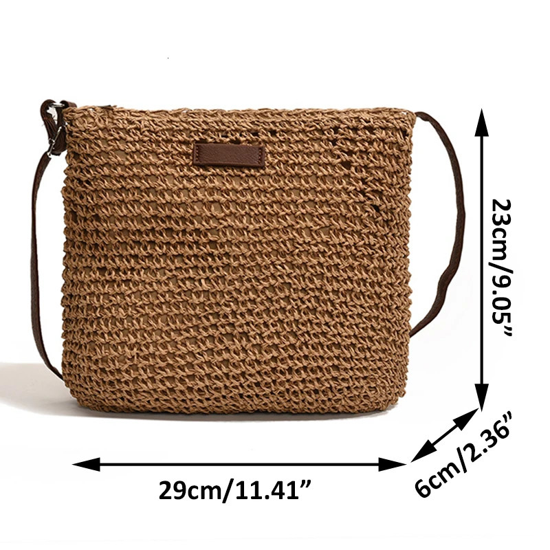 Bohemian Straw Beach Bags For Women High Capacity Handmade Shoulder Bag Casual Woven Tote Bag Shopping Clutch Handbag Purse 250224