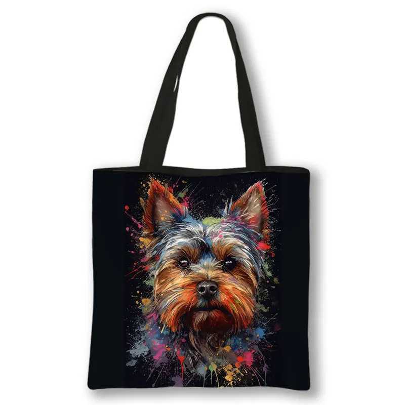 Watercolor graffiti dog print shoulder bag womens corgi Dalmatian handbag large capacity handbag reusable shopping bag gift Z250224