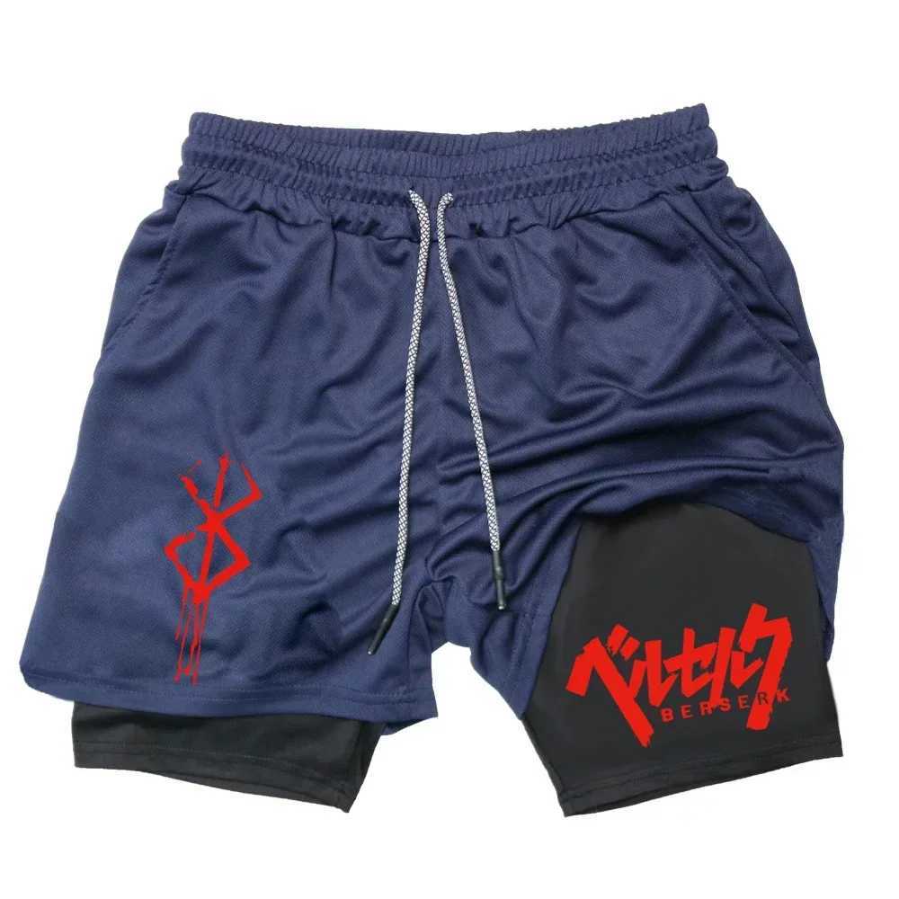 Mens Quick Drying Compression Shorts 2 in 1 GYM Breathable Shorts Printed Sports Fitness Double Layer Workout Tight Short PantsT250224