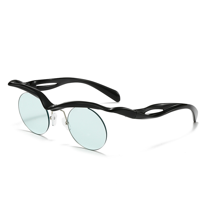 2025 cross-mirror European and American sunglasses women's round frame sunglasses men's trend ins, half-frame eyebrows no-frame sunglasses