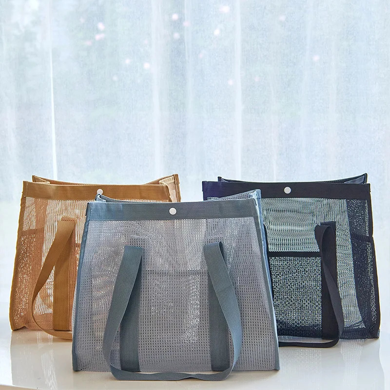 2024 Korean Beach Bag Fashion Mesh Hollow Fitness Shoulder Bag Leisure Swimming Bag Travel Storage Washbag 250224