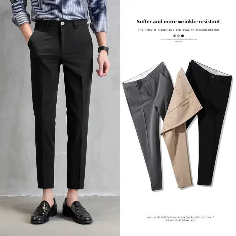 European Style Mens Cropped Pants Straight Legs Slimming Casual Korean Version Small Foot Pants Suit For Men W250225