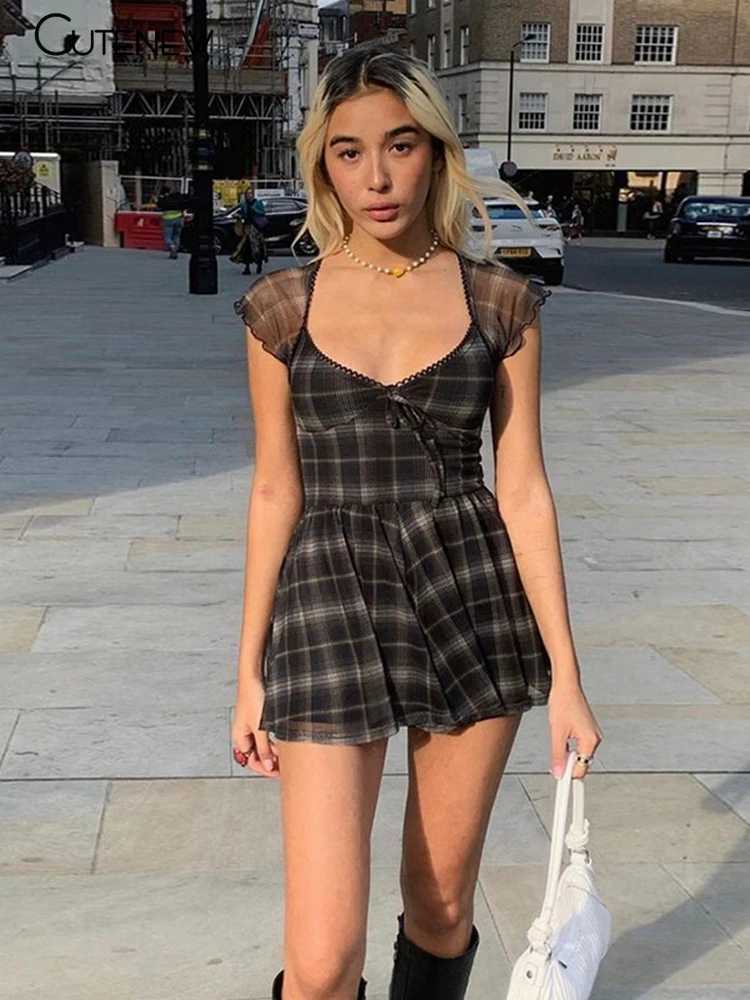 NIBBER grid pattern A-Line short Sve mini womens clothing 2021 summer casual elastic comfortable womens street clothingXJ250224