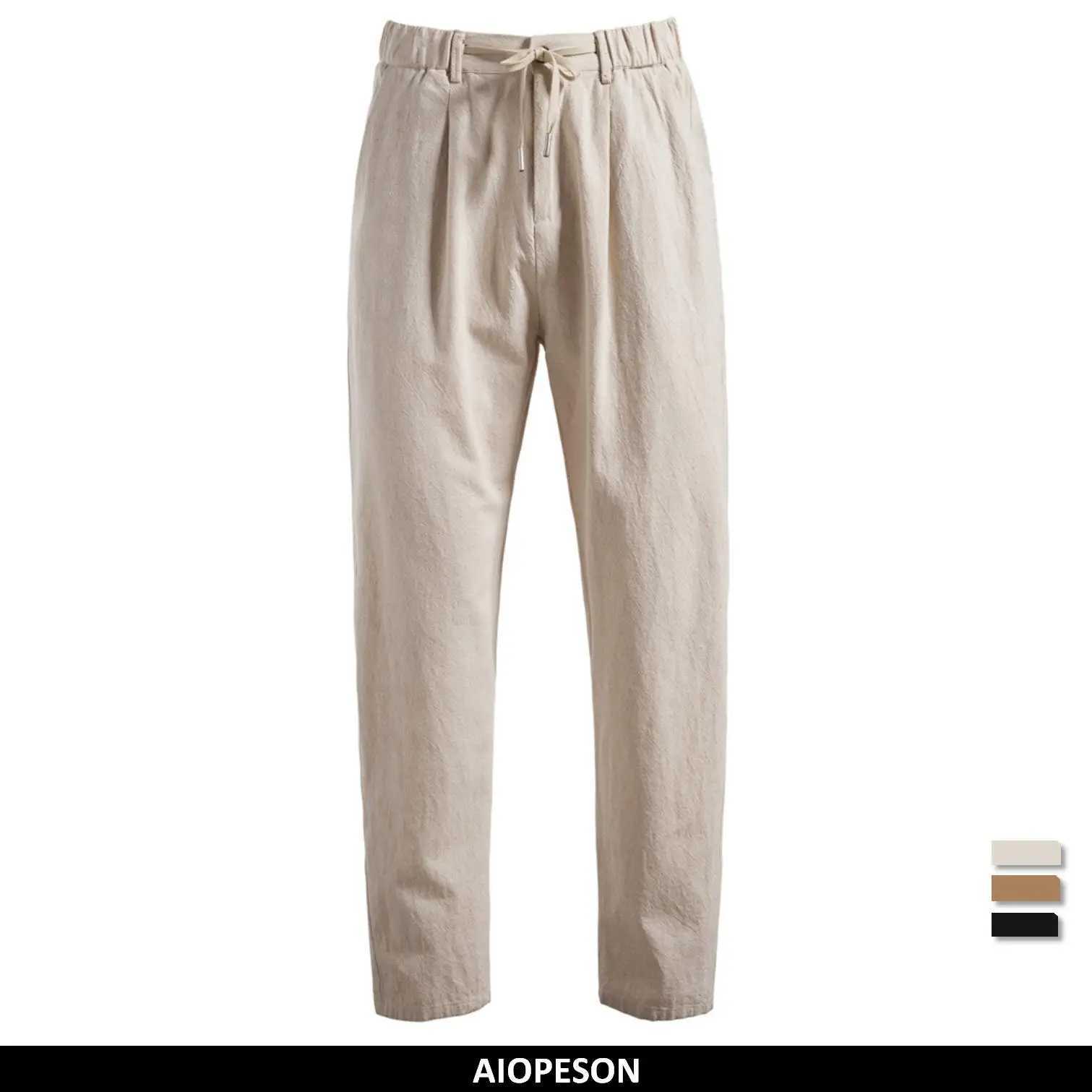 AIOPESON Casual Linen Men Trousers Solid Color Mens Pants New Spring Autumn High Quality Lightweight Breathable Pants Men W250225
