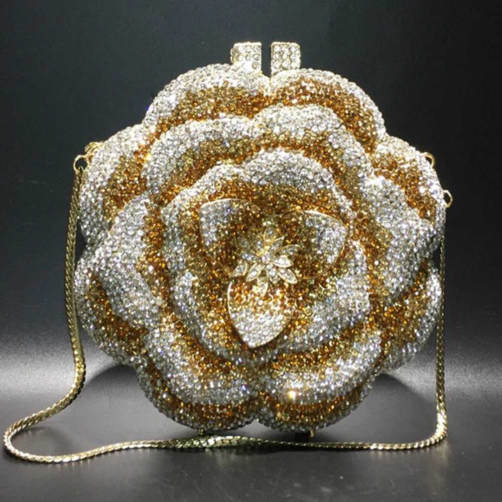 New Arrival Pink/White Clear Flower Crystal Bag Floral Evening Clutches Luxury Womens Mini Minaudiere Green/Silver/Golden Diamond Purses T250225