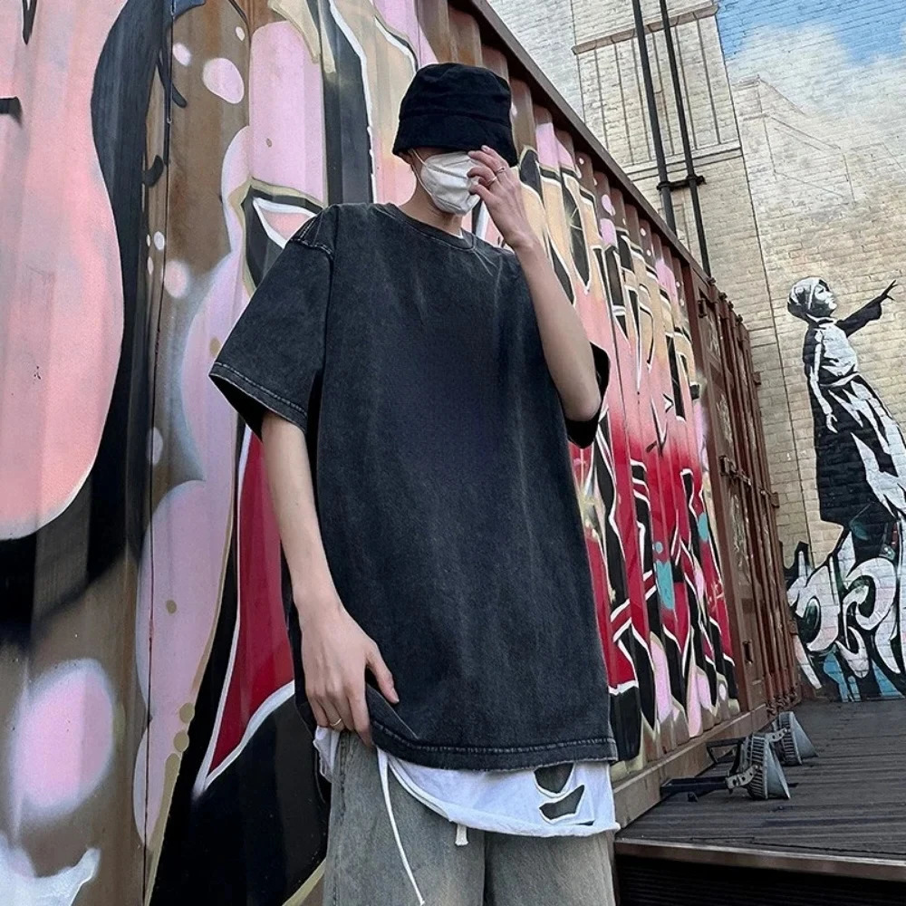 Washed Vintage Men Women TShirts Street Hip Hop Retro Punk T Shirt Harajuku Casual Cotton Short Sleeve Acid Wash Tops 250222