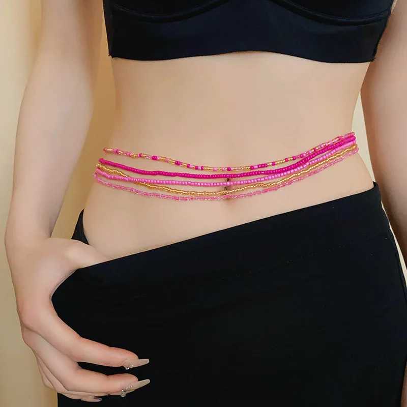 AENSOA Bohian Colorful Seed Beads Multi-layer Waist Chain Women Handmade Beaded Belly Chains Summer Beach Body JewelryXJ250224