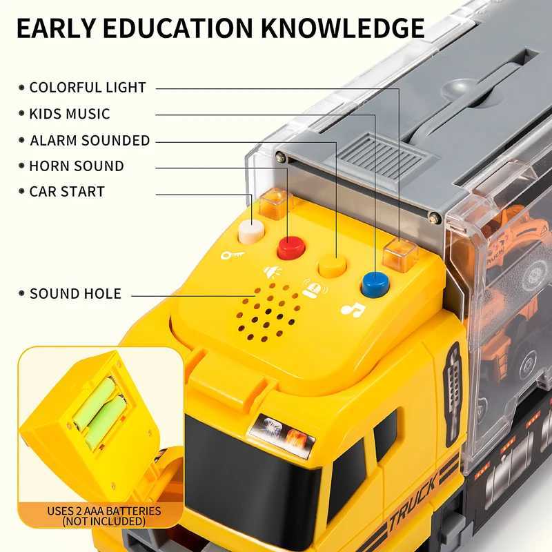 Big Construction Container Transporter Playset With 6PCS Mini Vehicle Carrier Truck Engineering Car Model Toys For Kids Gifts Free shipping