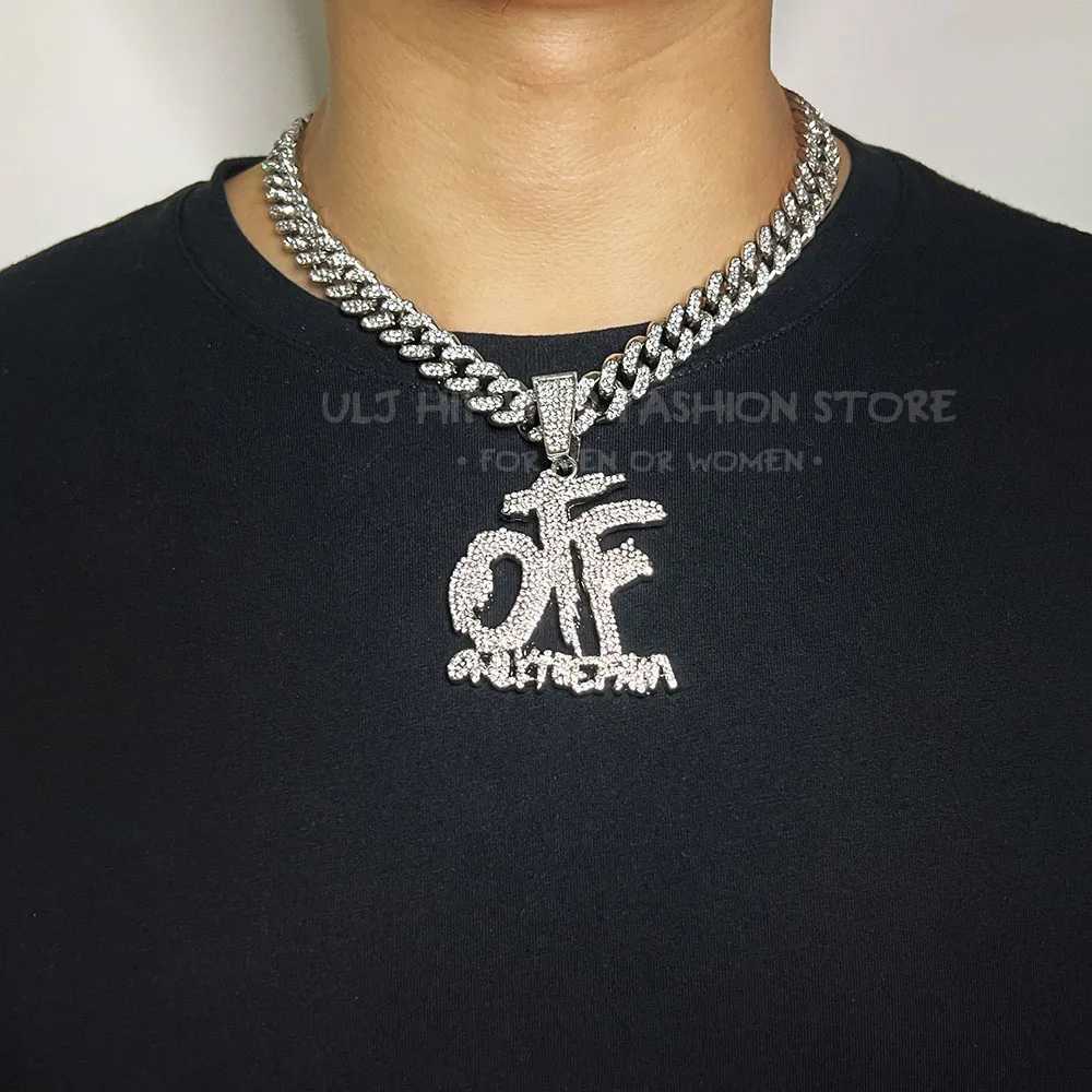 J 12mm Hip Hop Bling Rhinestone Cuban Link Chain for Wen Men Silver Color OTF Letter Pendant Necklaces Jewelry X250224