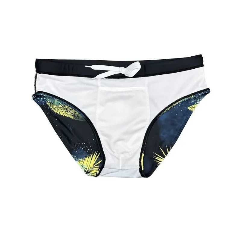 Summer Men Swimsuit Trend Leaf Print Swimming Trunks Mens Breathable Bathing Swimwear Men Push-Up Pad Surf Beach ShortsXJ250224