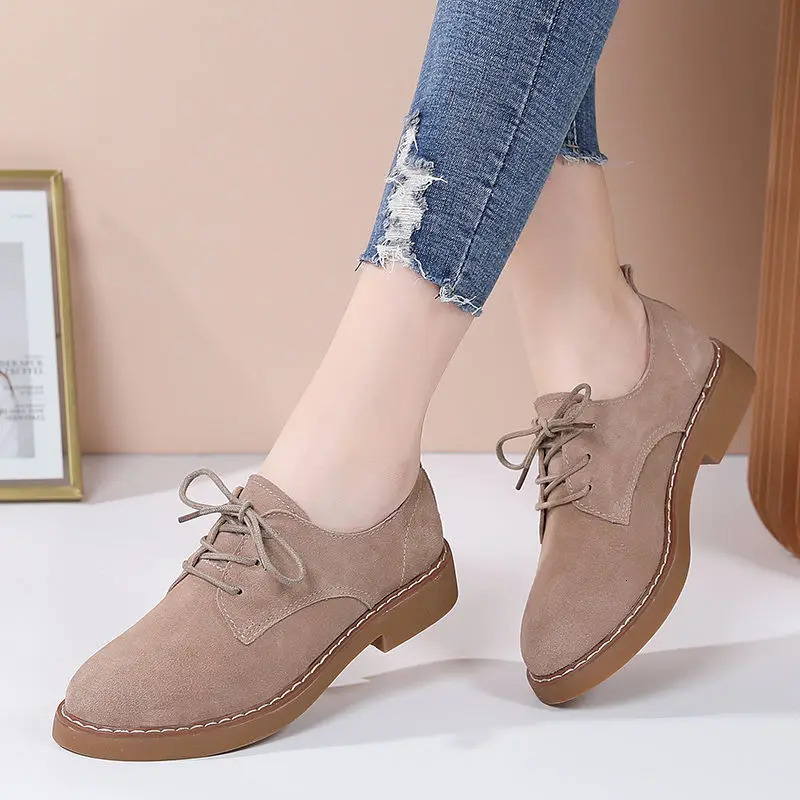 LIHUAMAO suede leather women shoes lace up round toe oxford csual shoes party office career work footwear sneaker250225