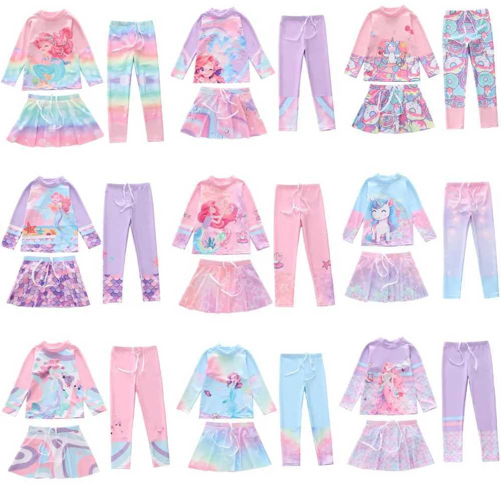 HappyFluent New 3-Piece Split Sunscreen Girls Long Sleeves and Trouthers Childrens Student Swimsuit X250224