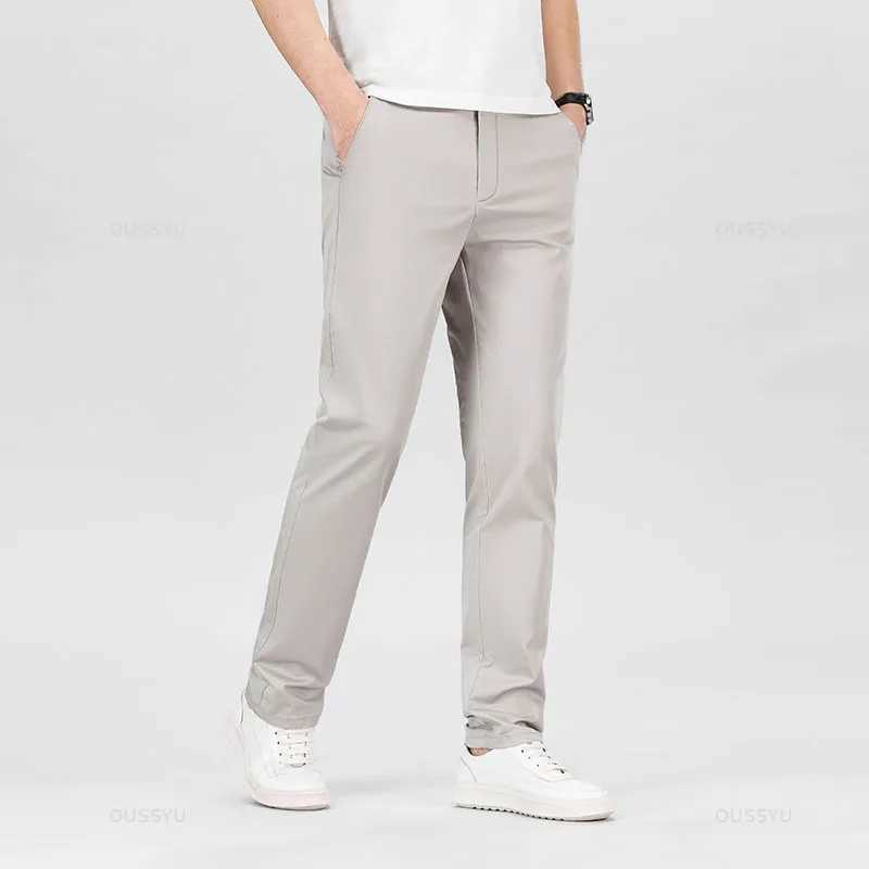 High Quality 97% Cotton Mens Straight Pants Business Solid Color Khaki Light gray Casual Formal Suit Trousers Plus Size 40 42 W250225