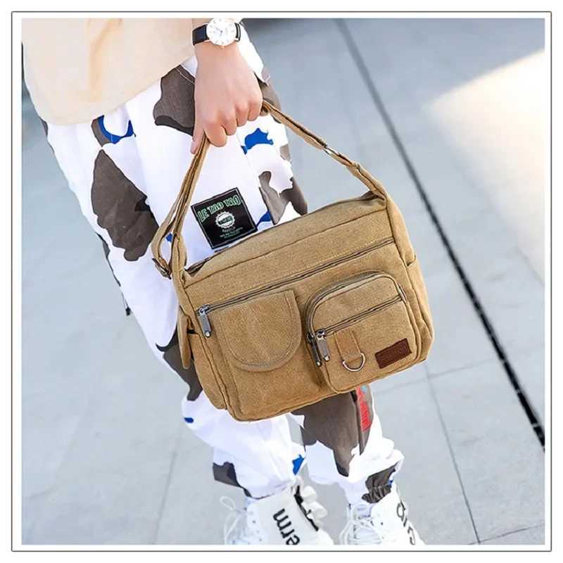 Business messenger canvas bag casual mens express bag mens backpack large capacity tilted shoulder bag Z250225