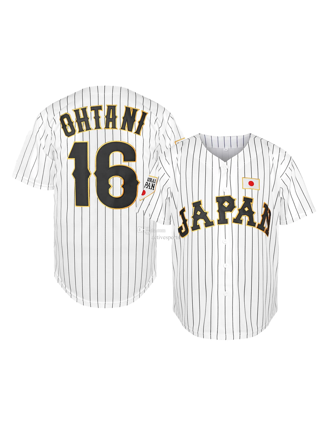 IN STOCK Mens Japan 16 OHTANI Baseball Jersey Embroidered Jersey White Black Stiched Nmae Number