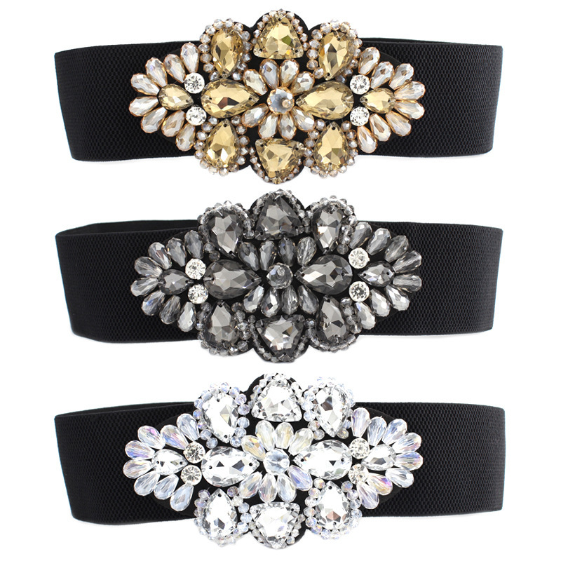 Crystal Embellished Dresses Peplum Wide Stretch Waist Cincher Belts