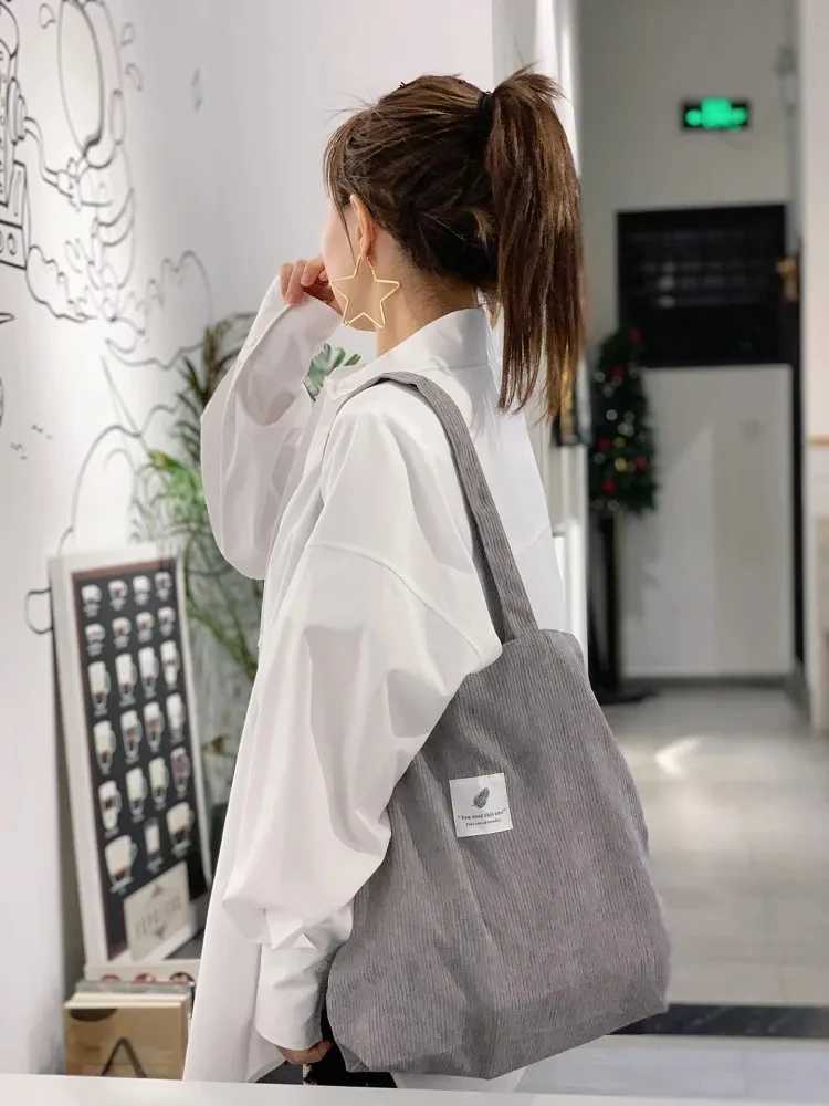Corduroy Womens Shopping Bag 2024 Womens Casual Handbag Soft Reusable Fabric Affordable Shopping Bag Shoulder Handbag Z250224