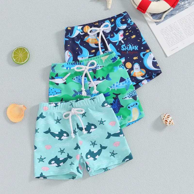 Preschool swim pants shark print elastic waist swim shorts for little boys swimsuit X250224