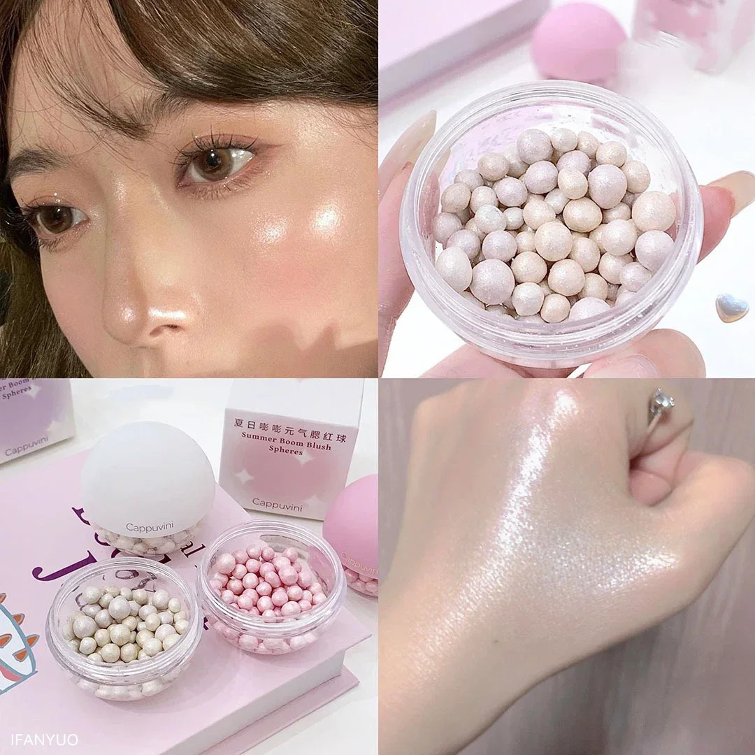 Shimmer Pearl Blush Highlighter Ball Glitter Highlight Palette Pink Brighten Face Natural Contour Cheek Blusher Makeup Cosmetics 250224