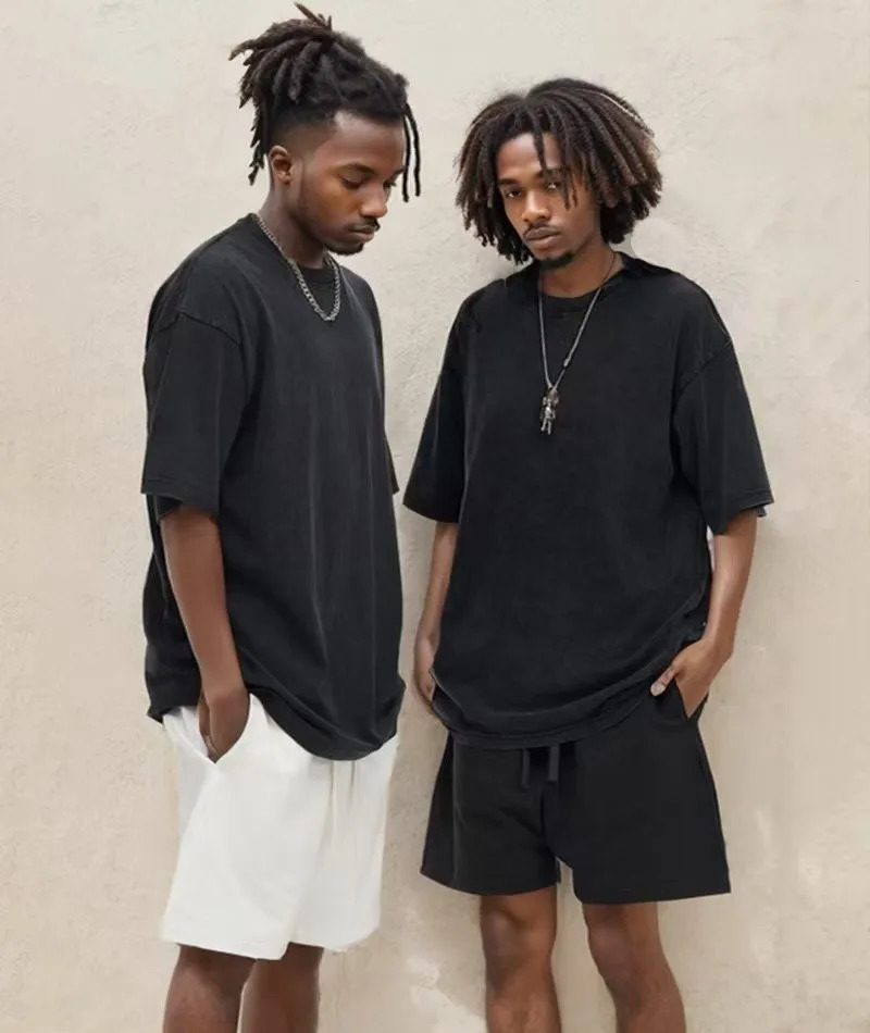 230g T-shirt Oversized Acid Washed Tee Print Retro Punk T-shirt For Mens Womens Adults 100% Cotton Harajuku Casual Streetwear 250225