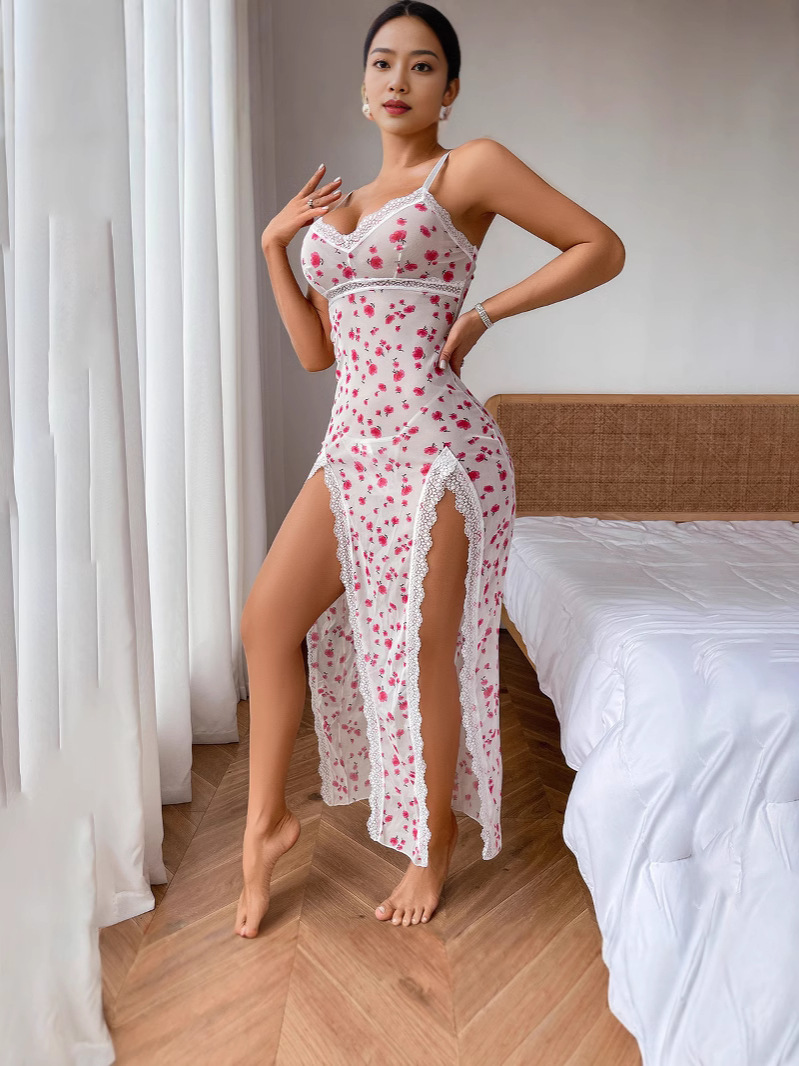 Women's Sleepwear Women's Nightdress with Leopard Print Lace Trim V-neck Adjustable Shoulder Straps Backless Dress Sleepwear Home Wear Night