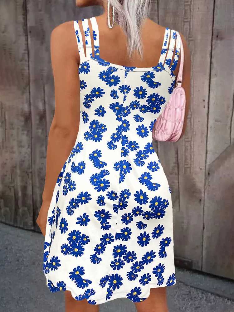 Summer Floral Print Camisole Dress Women Casual O-Neck Sveless Mini Dress Sexy Dresses Short Skirt Beach SundressXJ250224