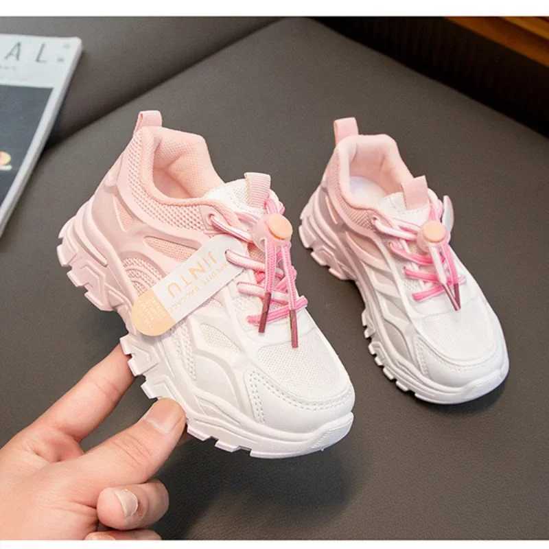 Girls Running Mesh Breathable Shoes Kids Soft Sole Non Slip Sports Shoes Boys Girls Lace Up Adjustable Button Comfort Sneakers W250225