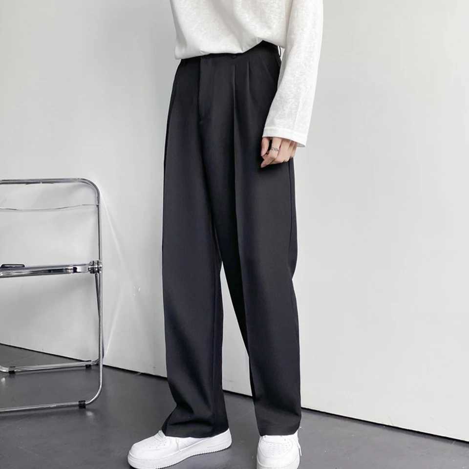 Korean mens drawstring straight pants business loose casual mens pants set solid color casual pants L-3XL W250225