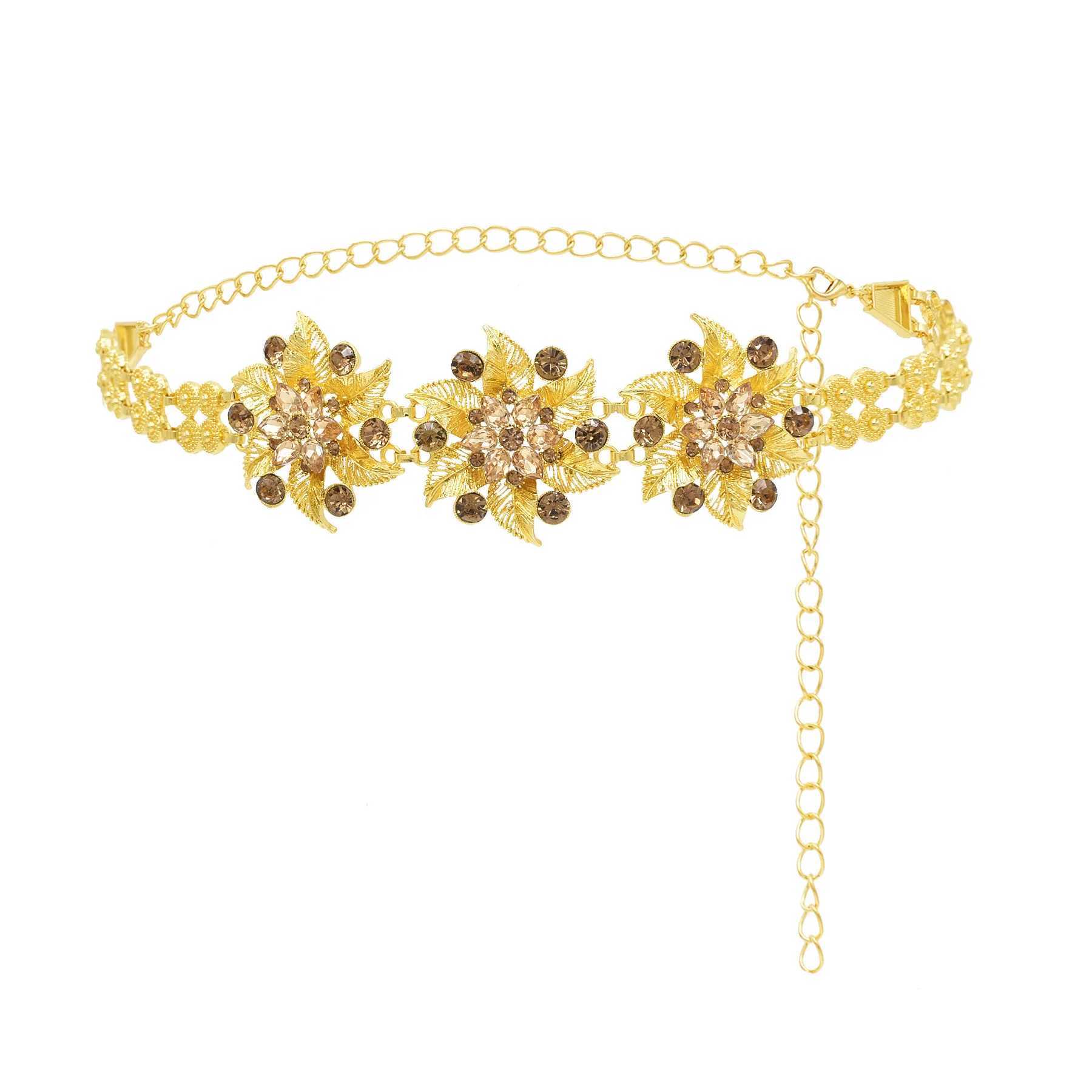 Diamond inlaid flower Chatelaine vintage womens gold strap ethnic Sty Adjusteab mooring chain alloy waist chain jewelryXJ250224