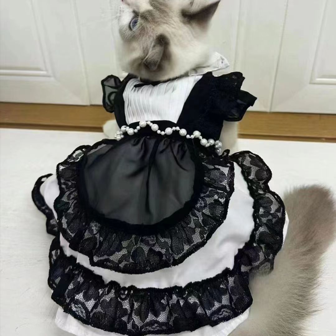 Stylish Pet Dress with Bow & Flutter Sleeves - Spring/Summer Tulle Outfit for Small Breeds